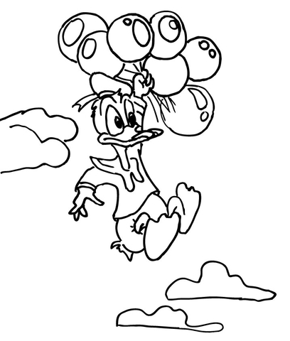 Donald Duck Flying In The Sky With Balloons Coloring Page